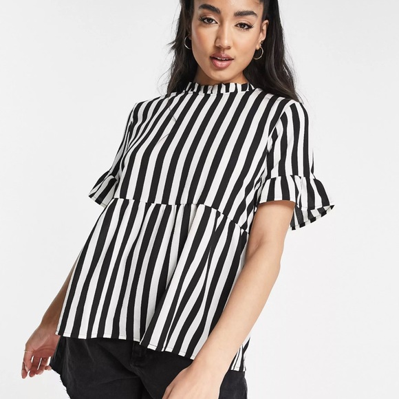 Asos JDY Striped Ruffle Babydoll Blouse Size Small NWT - Picture 1 of 6